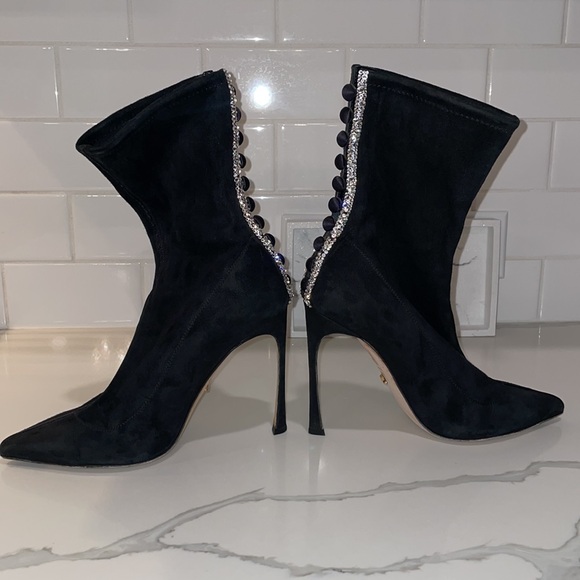 Sergio Rossi Black Suede Crystal Boots Size 37 - Picture 8 of 16